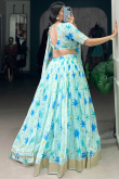 Georgette Powder Blue Lehenga with Printed Work for Diwali