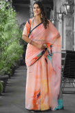 Georgette Pre-Stitched Light Peach Saree With Printed Work 
