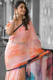 Georgette Pre-Stitched Light Peach Saree With Printed Work 