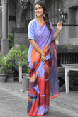 Georgette Pre-Stitched Light Purple Saree With Printed Work 