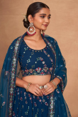 Georgette Prussian Blue Flared Style Lehenga With Sequins Work