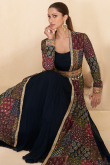 Georgette Prussian Blue Gown With Printed Jacket