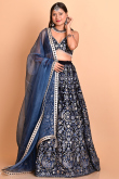 Georgette Prussian Blue Zari Embroidered Flared Lehenga 