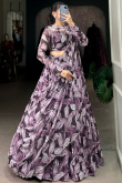 Georgette Purple Lehenga with Printed Work for Diwali