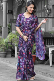 Georgette Purple Pre-Stitched Saree With Printed Work 