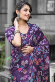 Georgette Purple Pre-Stitched Saree With Printed Work 