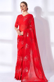 Georgette Red Sequins Embroidered Light Weight Saree