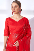 Georgette Red Sequins Embroidered Light Weight Saree