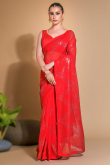 Georgette Red Sequins Embroidered Saree 