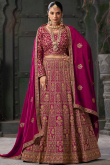Georgette Ruby Pink Embroidered Panelled Style Lehenga