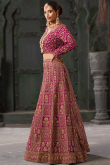 Georgette Ruby Pink Embroidered Panelled Style Lehenga