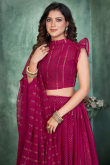 Georgette Ruby Pink Muqayyash Flared Style Lehenga 