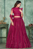 Georgette Ruby Pink Muqayyash Flared Style Lehenga 