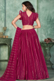 Georgette Ruby Pink Muqayyash Flared Style Lehenga 