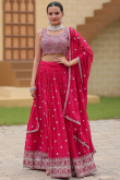 Georgette Ruby Pink Sequins Embroidered Flared Lehenga 