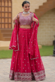 Georgette Ruby Pink Sequins Embroidered Flared Lehenga 