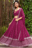 Georgette Dark Pink Sequins Embroidered Flared Style Lehenga 