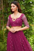 Georgette Dark Pink Sequins Embroidered Flared Style Lehenga 