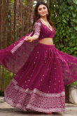 Georgette Dark Pink Sequins Embroidered Flared Style Lehenga 