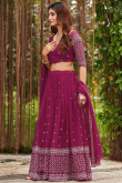 Georgette Dark Pink Sequins Embroidered Flared Style Lehenga 