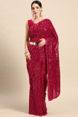 Georgette Ruby Pink Sequins Embroidered Party Wear Saree