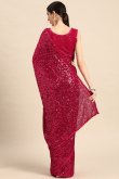 Georgette Ruby Pink Sequins Embroidered Party Wear Saree