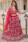 Silk Ruby Pink Zari Weaved Flared Style Lehenga