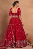 Georgette Ruby Red Flared Style Lehenga With Sequins Work