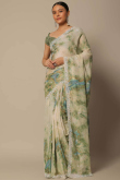 Georgette Sage Green Printed Sangeet Saree