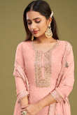 Georgette Salmon Peach Embroidered Straight Cut Trouser Suit