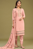 Georgette Salmon Peach Embroidered Straight Cut Trouser Suit