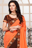 Georgette Saree In Dark Brown And Orange Color