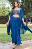 Georgette Sea Blue Dhoti Style Lehenga with Sequins Work for Cocktail Party
