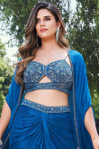 Georgette Sea Blue Dhoti Style Lehenga with Sequins Work for Cocktail Party