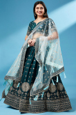 Georgette Sequins Embroidered Teal Blue Flared Style Lehenga 