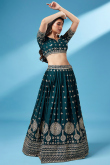 Georgette Sequins Embroidered Teal Blue Flared Style Lehenga 