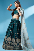 Georgette Sequins Embroidered Teal Blue Flared Style Lehenga 