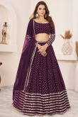 Georgette Sequins Embroidered Purple Panelled Style Lehenga 