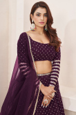 Georgette Sequins Embroidered Purple Panelled Style Lehenga 