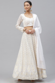 Georgette Sequins Embroidered White Panelled Lehenga