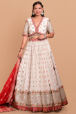 Georgette Silk White Weaved Flared Style Lehenga 