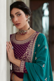 Georgette Teal Blue Embroidered Lehenga with Choli