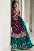 Georgette Teal Blue Embroidered Lehenga with Choli
