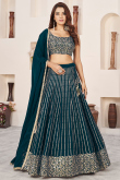 Georgette Teal Blue Zari Embroidered Panelled Lehenga