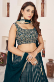 Georgette Teal Blue Zari Embroidered Panelled Lehenga
