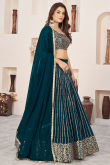Georgette Teal Blue Zari Embroidered Panelled Lehenga