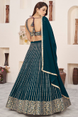 Georgette Teal Blue Zari Embroidered Panelled Lehenga