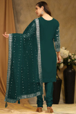 Georgette Teal Green Sequins Embroidered Straight Cut Suit