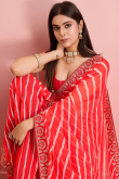 Georgette Tomato Red Leheriya Printed Saree