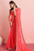 Georgette Tomato Red Leheriya Printed Saree